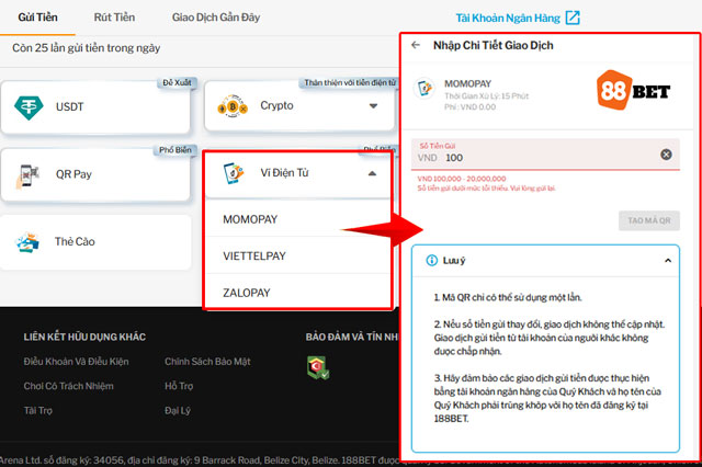Các bước nạp tiền TAPTAP bằng ví điện tử