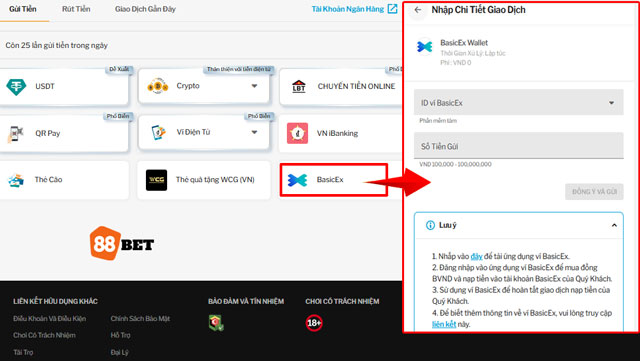 Thao tác nạp tiền TAPTAP bằng ví điện tử BasicEx